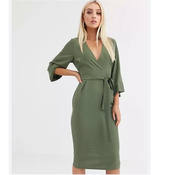 ASOS Kimono Sleeve V Neck Midi Pencil Dress Size 4 - Picture 2 of 7
